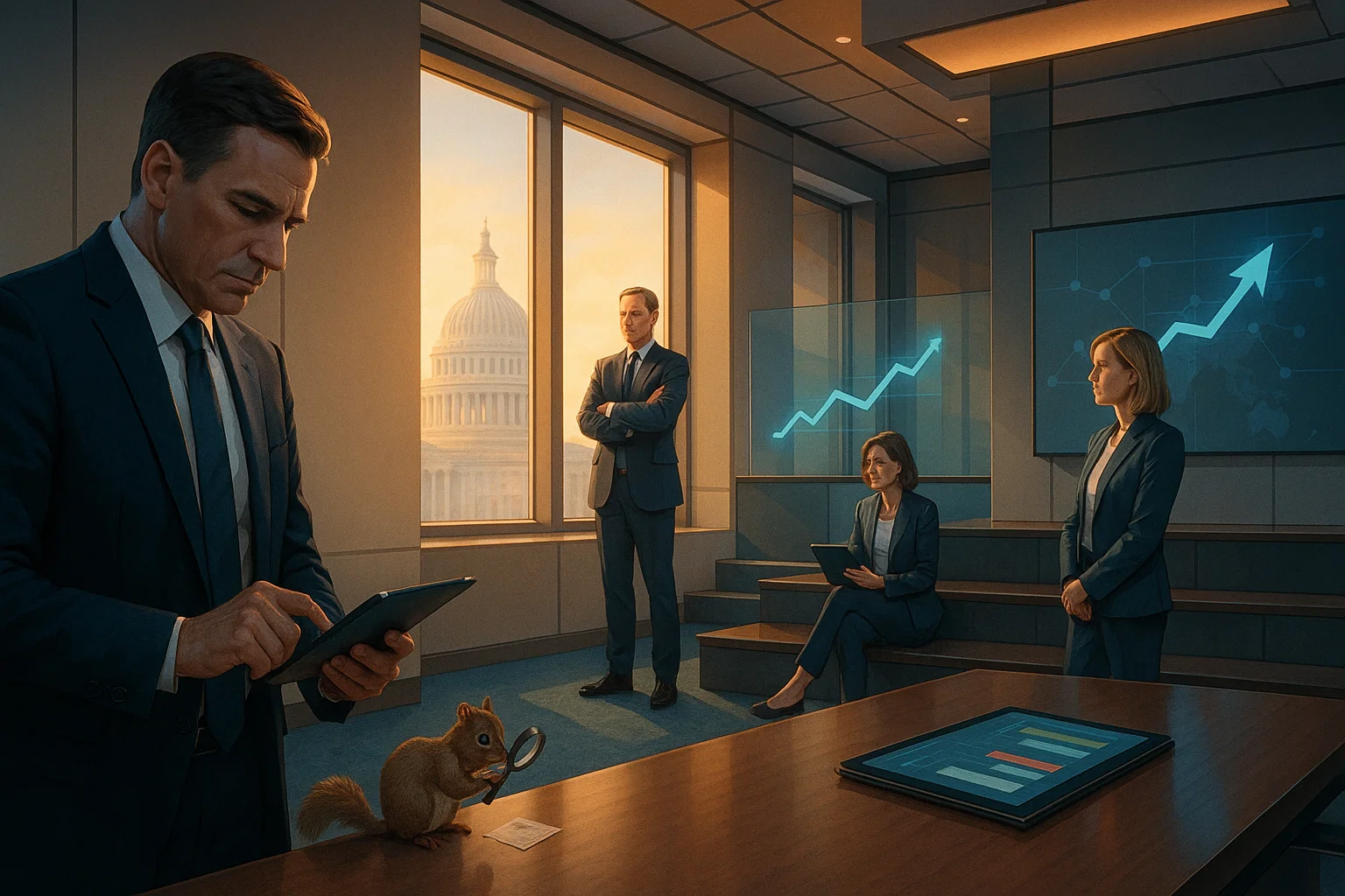 Illustration: Verbindungslinien zwischen Berlin und Washington, architektonische Strukturen beider Städte