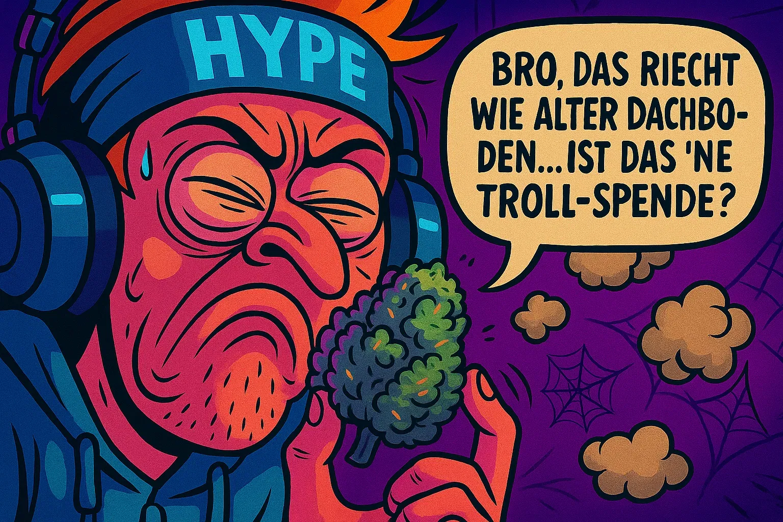 Comic: Kai riecht am Bud und sagt zu seinem Chat: 'Bro, das riecht wie alter Dachboden... ist das ein Troll?'