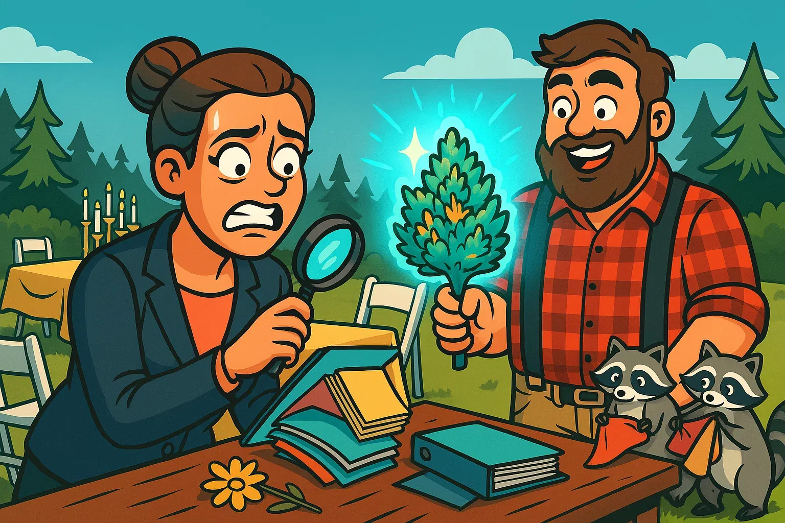 Comic: Heidi nimmt widerwillig einen ATF-Bud von einem Trauzeugen an.