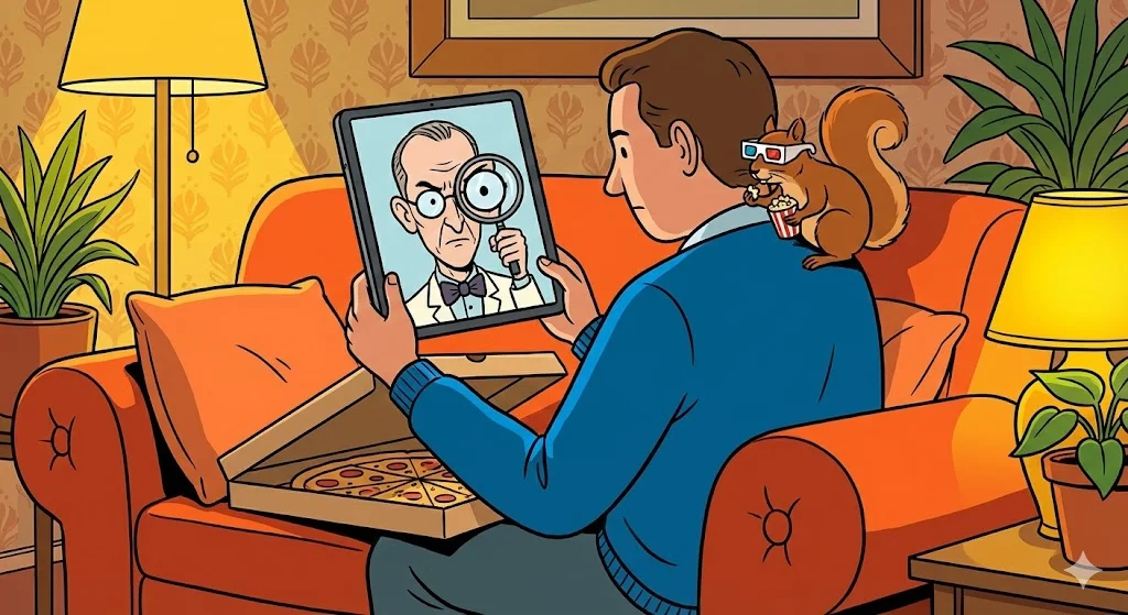 Karikatur: Ein Eichhörnchen baut ein Nest im Akten-Gebirge eines bayerischen Bauamts.