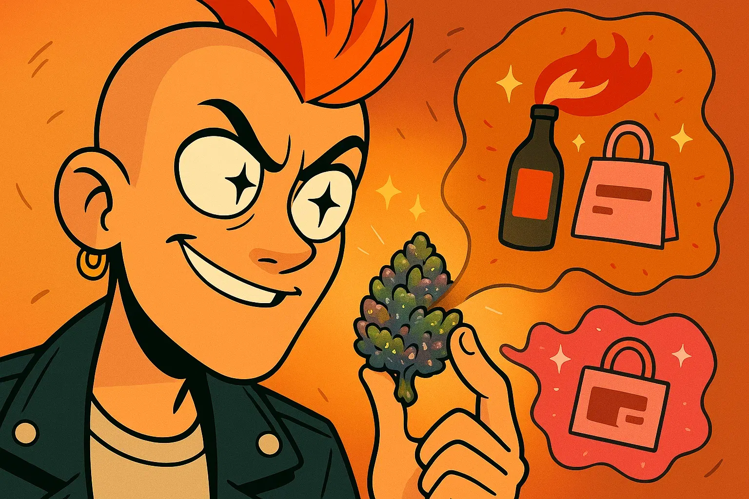 Comic: Ronny riecht am Bud. Er nimmt das Gas-Aroma als 'Benzin für den Molotow' und den süßen Keksgeruch als 'Gestank des Konsums' wahr.