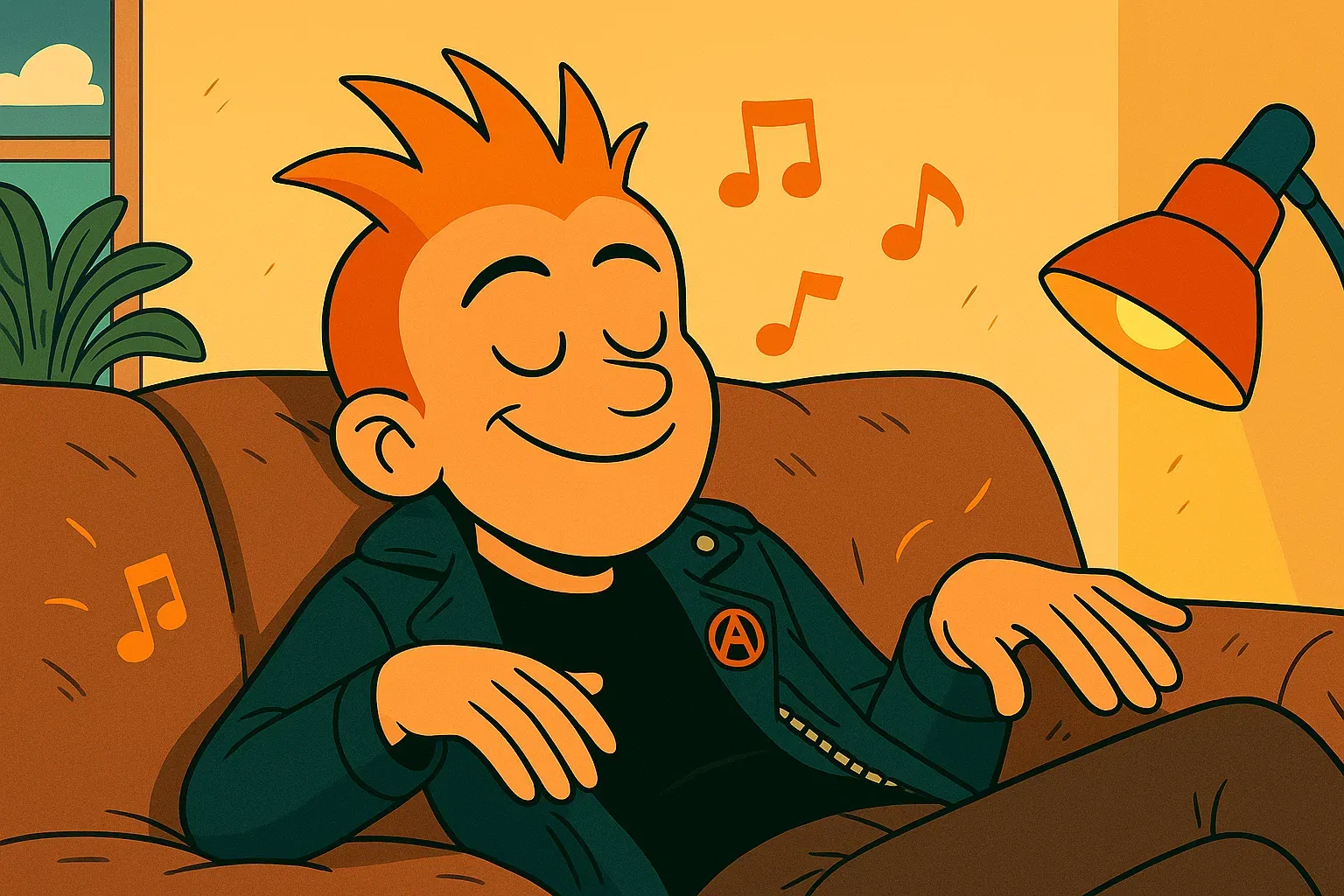 Comic: Ronnys wütendes Gesicht entspannt sich gegen seinen Willen zu einem breiten, glückseligen Grinsen. Er streichelt liebevoll seine abgenutzte Couch.