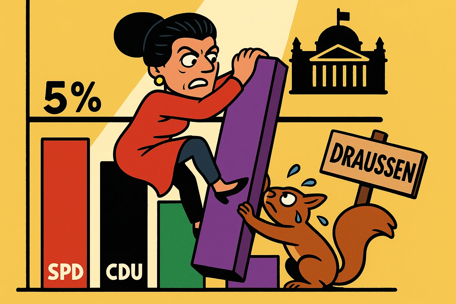 Grafik: 5%-Hürde im Parteien-System – Repräsentation vs. Stabilität