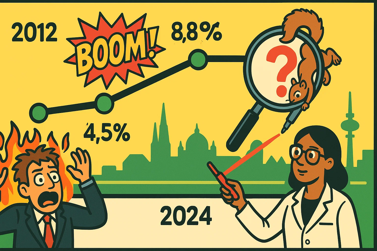 Comic-Zeitstrahl zeigt Cannabis-Konsumtrend 2012–2024.