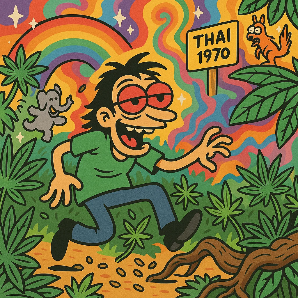 Thai Landrace Cannabis 1970 – Vintage Foto mit subtilen psychedelischen Elementen