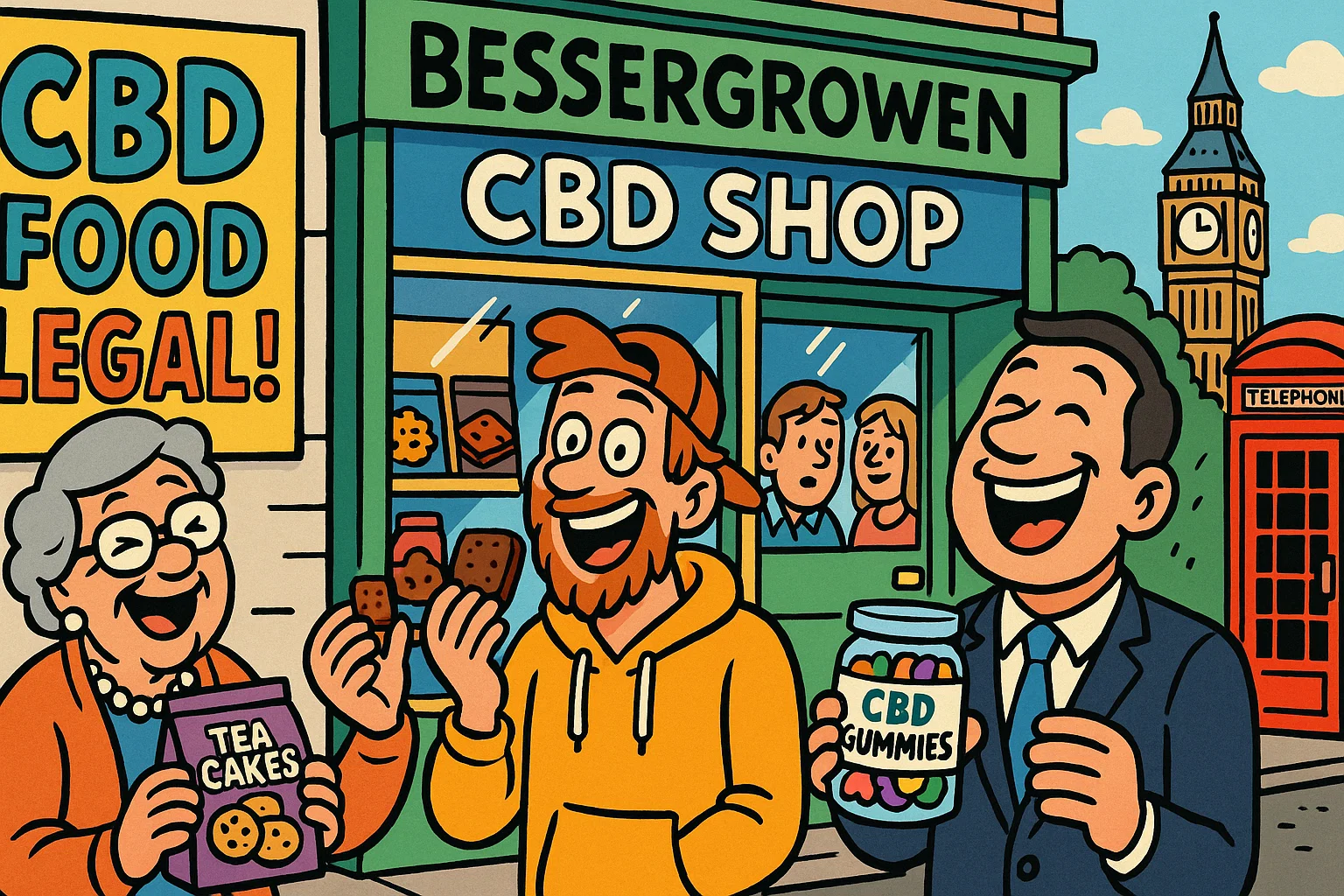 Symbolbild: Eine CBD-Flasche mit einem offiziellen Siegel der britischen Regierung, im Hintergrund die Union-Jack-Flagge