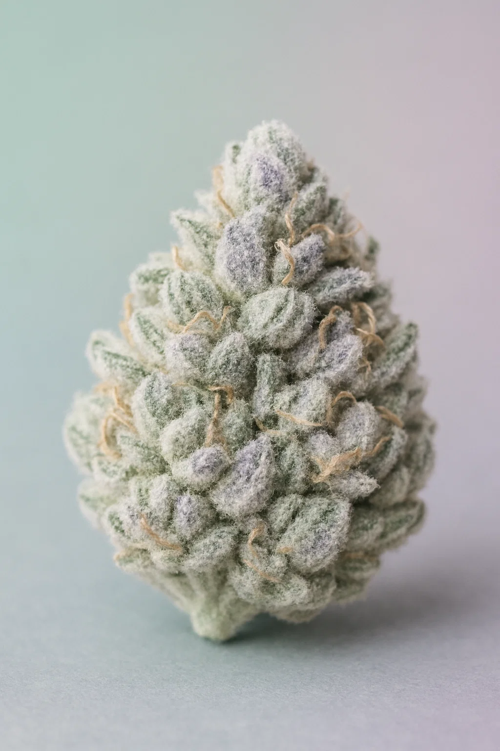 Gesunde, hellgrüne Blüte des CBD Therapy Strains, bedeckt mit einer feinen Schicht Trichome