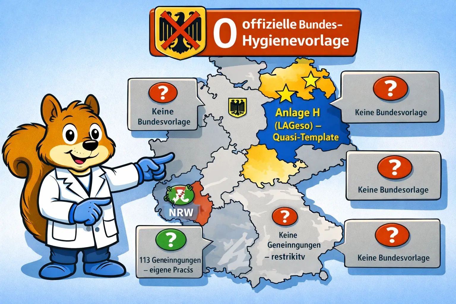 Bundesland-Vergleich Hygiene-Anforderungen: Berlin Anlage H, Brandenburg Antragshilfe, Schleswig-Holstein Annexliste