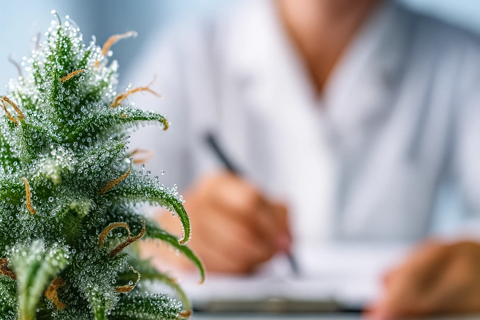 Makroaufnahme von Cannabis-Trichomen unter Laborbedingungen