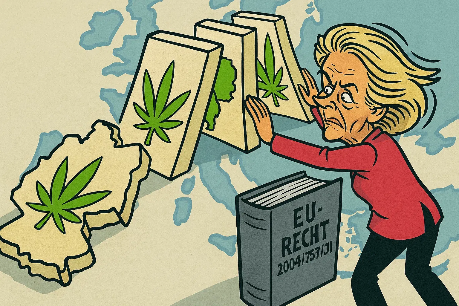 Europas Cannabis-Flickenteppich Symbolbild: Europakarte, mehrere Länder leuchten grün; die Regeln sind uneinheitlich
