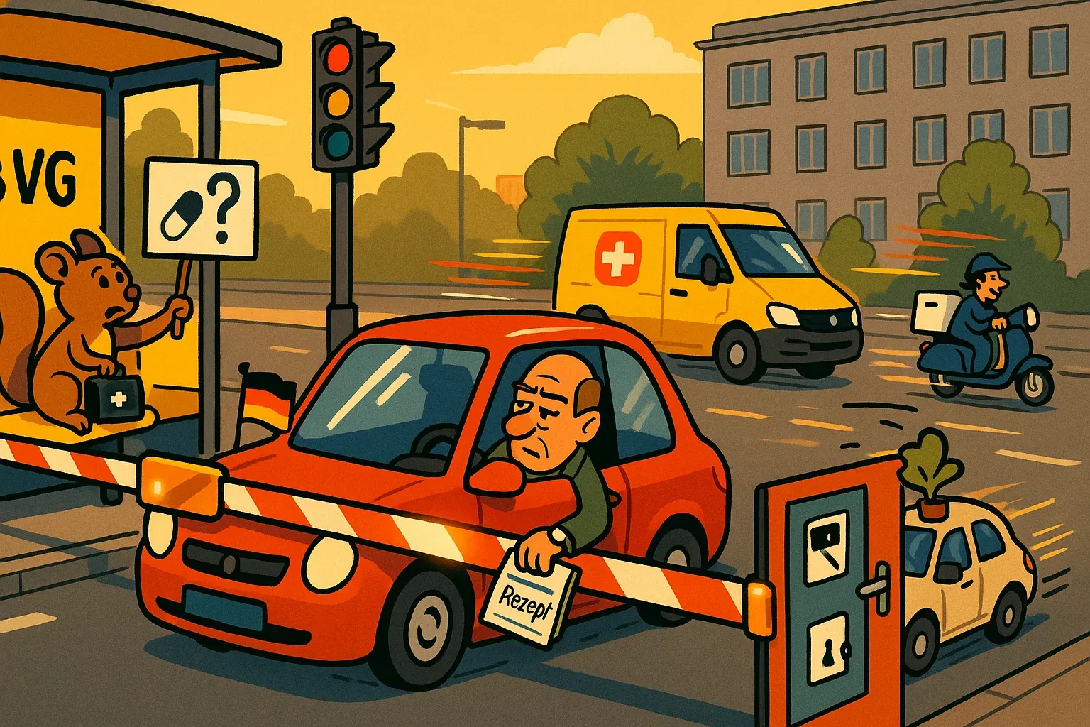 Symbolbild: Ein deutsches Auto steht im Stau, während andere europäische Autos vorbeifahren.