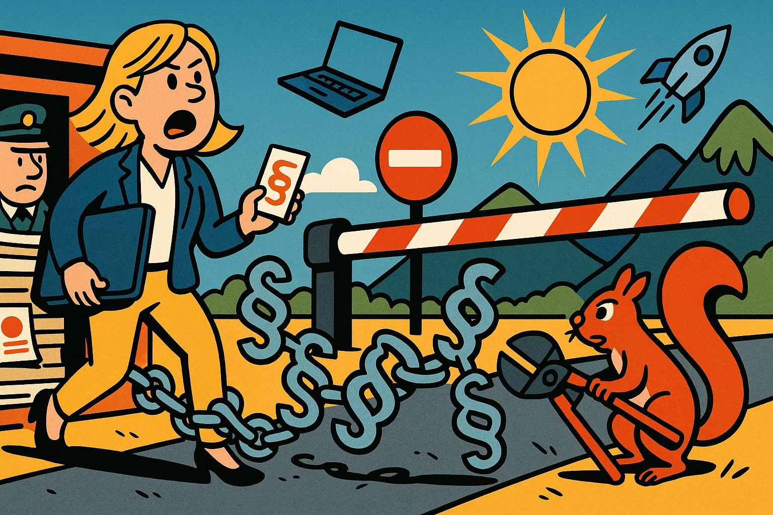 Illustration: Wirtschaftspolitische Weggabelung zwischen Freihandel und Interventionismus