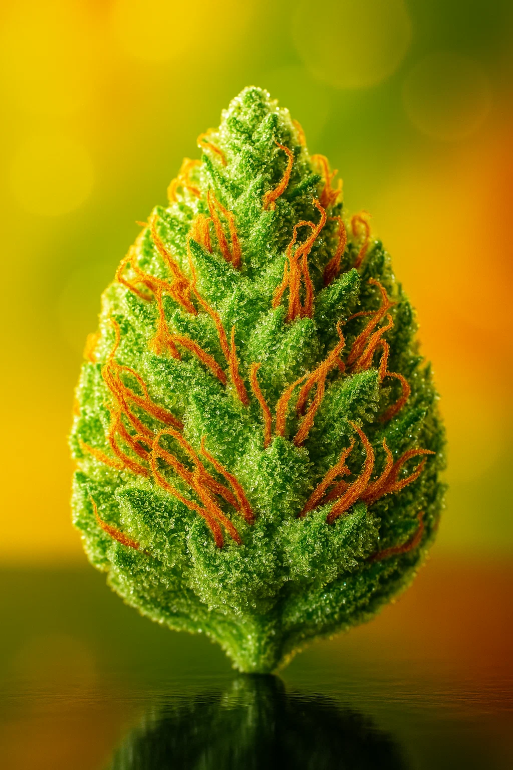 Helle, dichte Blüten des Green Crack Strains mit leuchtend orangen Fäden