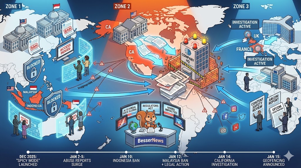Grok Skandal internationale Reaktionen: Indonesien, Malaysia, Kalifornien, UK
