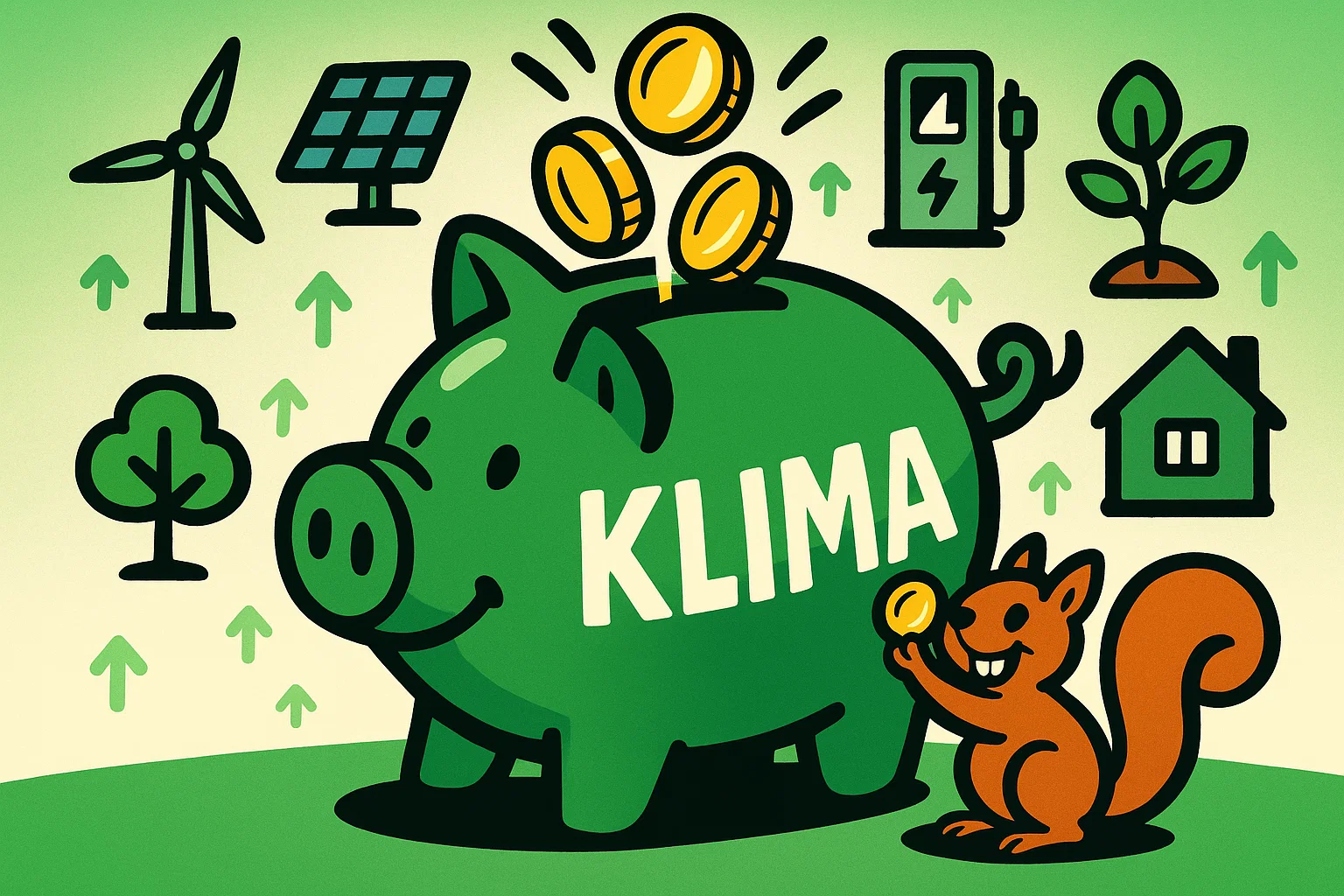 Illustration: Sparschwein mit Klima-Aufschrift symbolisiert Bürger-Klimafonds