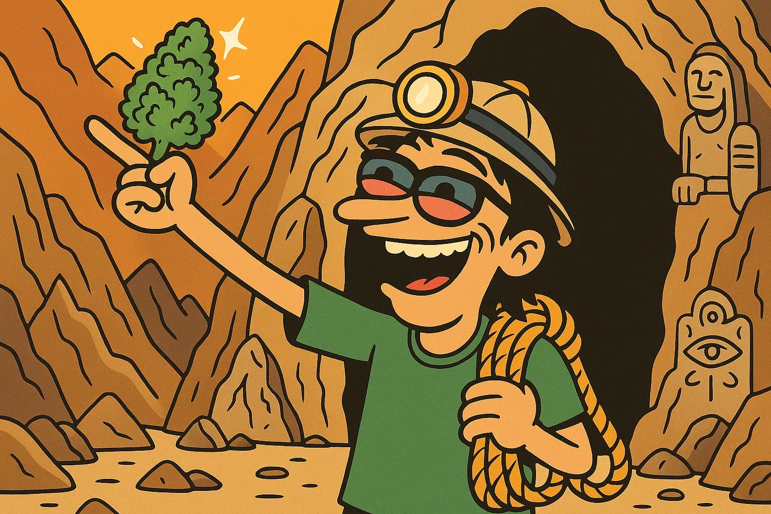 Comic 1: Held findet Hindu Kush am Höhleneingang und probiert es.