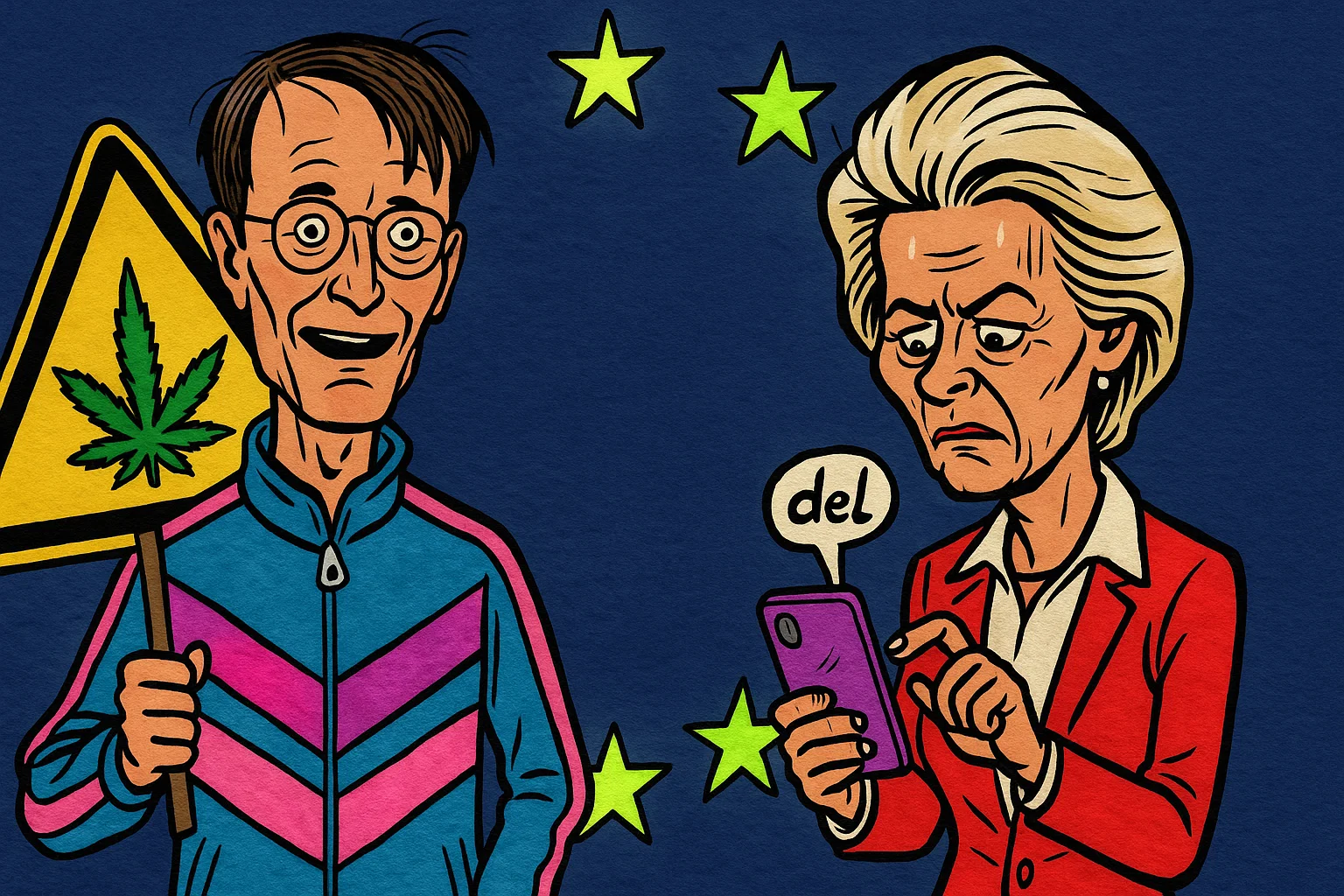 Symbolbild: Warnschild vor einem Cannabisblatt, im Hintergrund ein Gehirn, das rot aufleuchtet