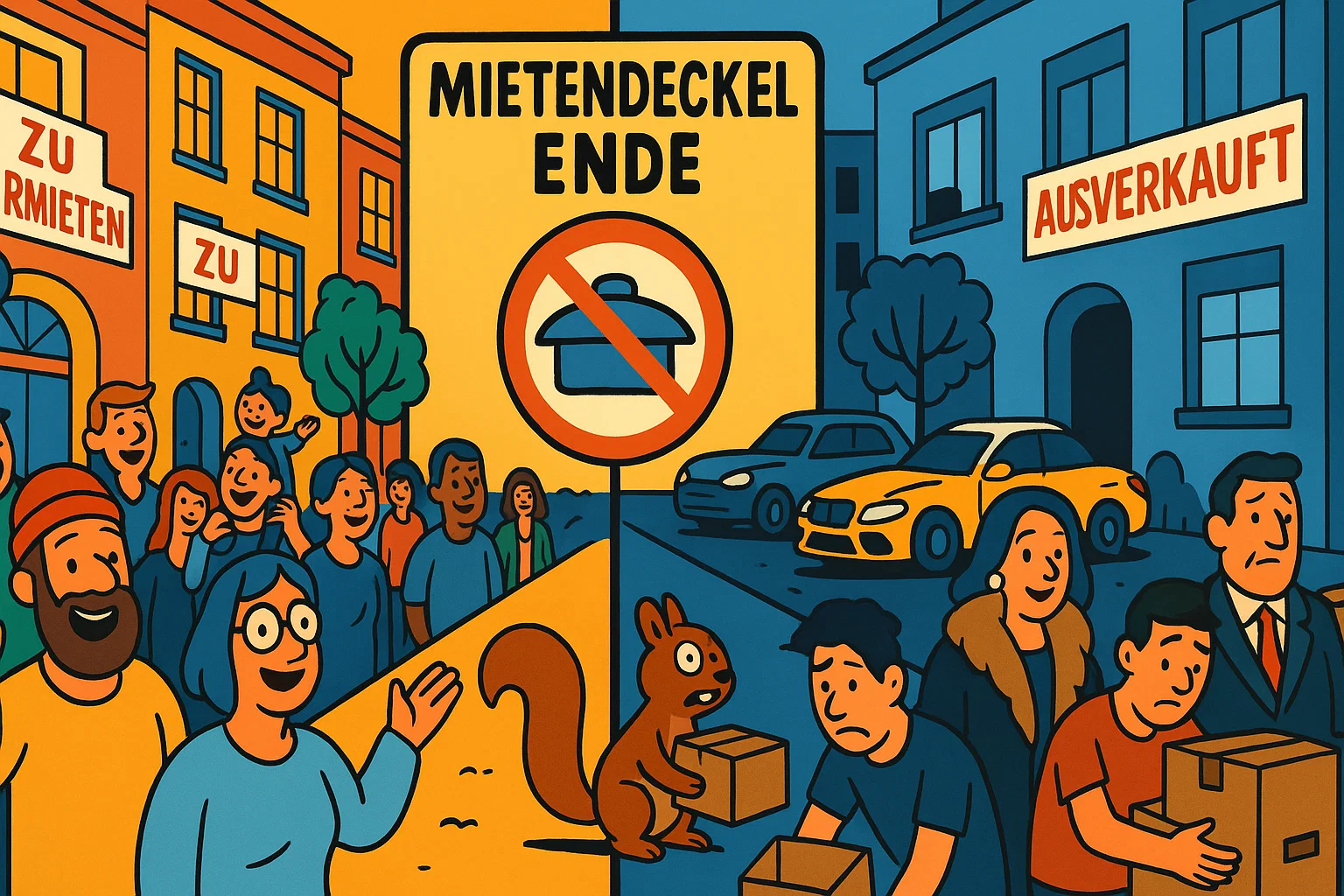 Illustration: Debatte um Berliner Mietendeckel – geteilte Stadt