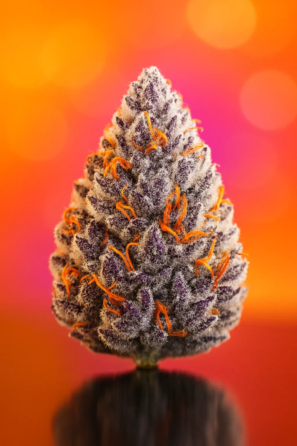 Dichte, harzige Blüte von Mimosa Evo mit violetten und grünen Farbtönen