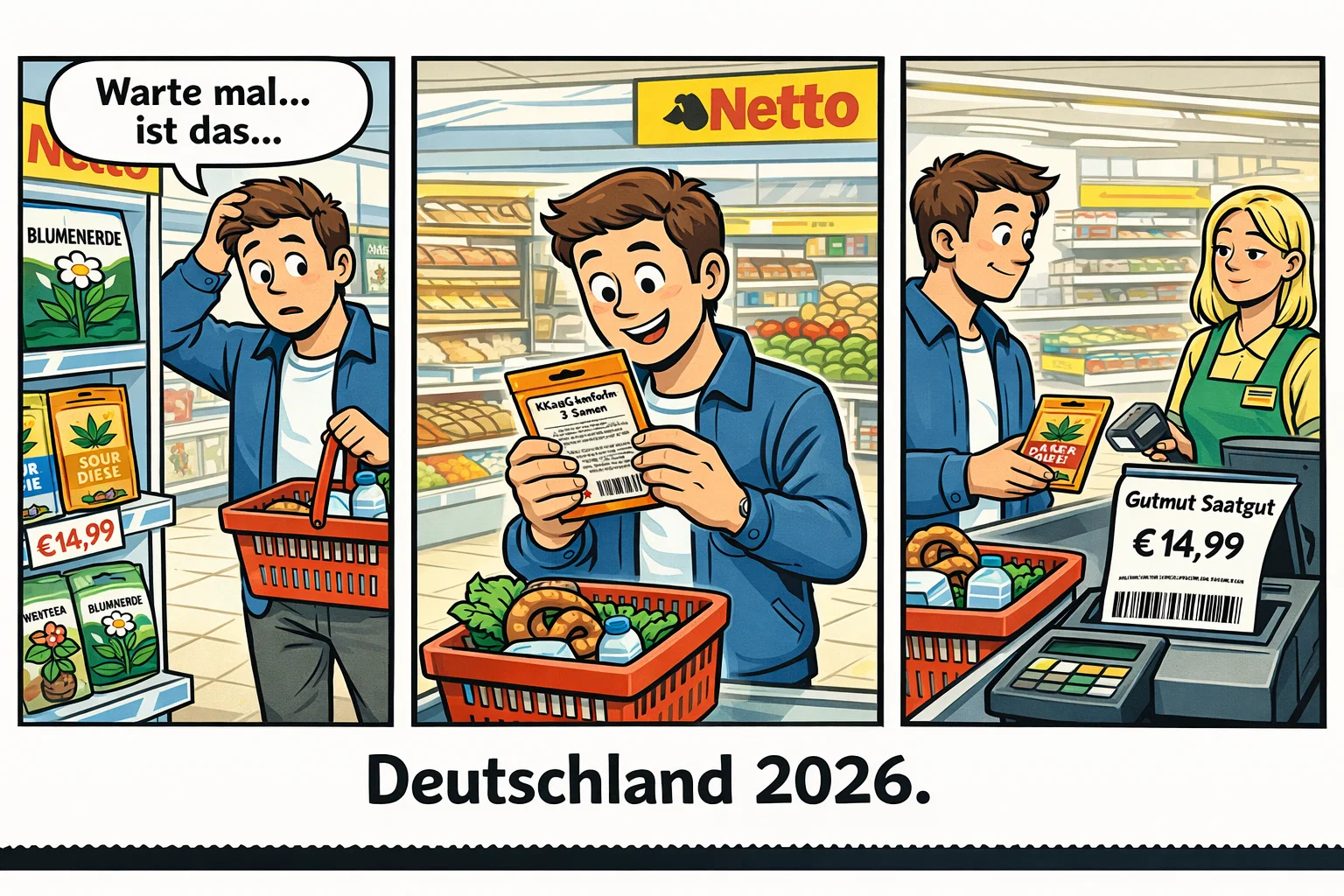Ab morgen: Netto verkauft Cannabis-Samen im Supermarkt - Illustration