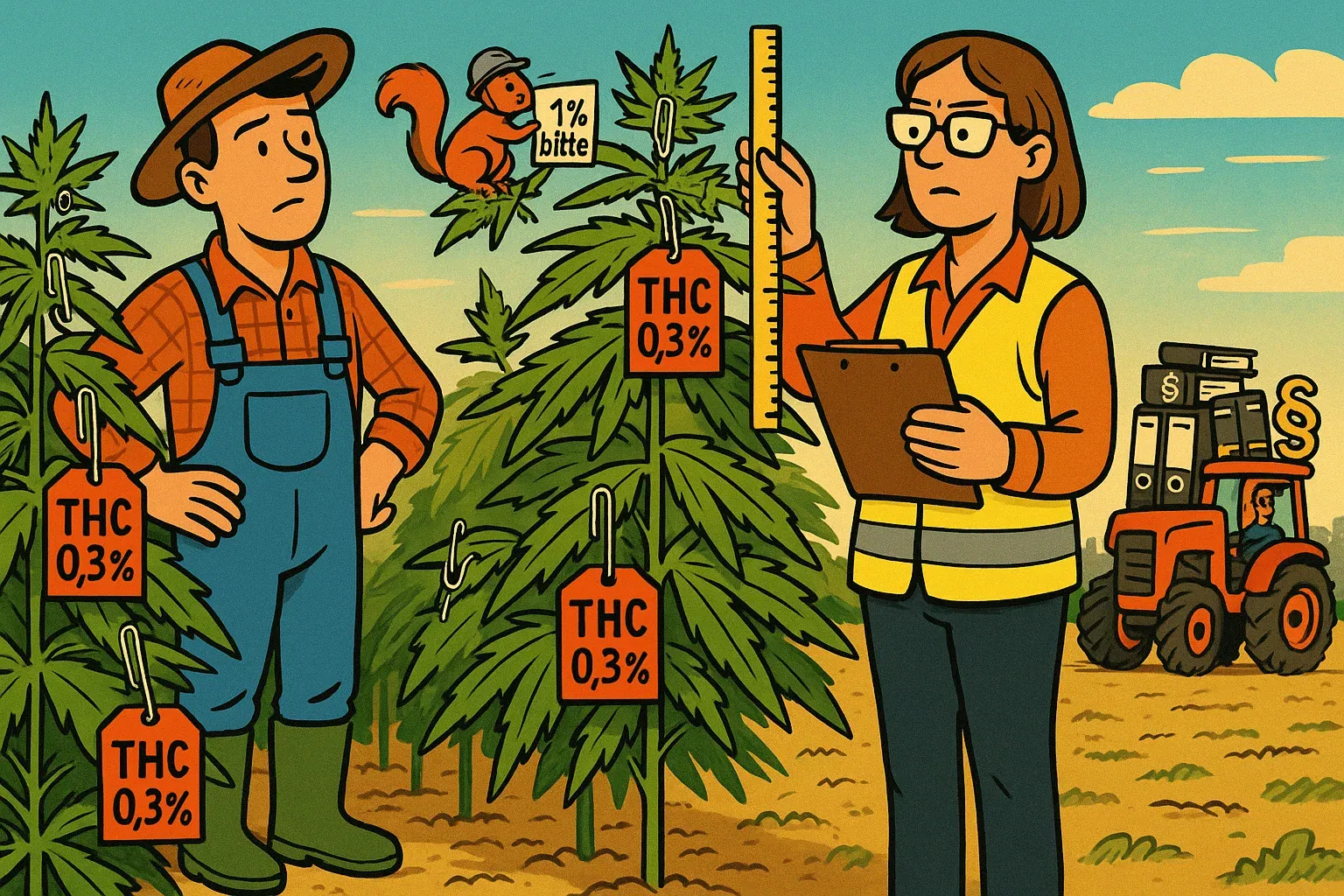 Symbolbild: Nutzhanfpflanze mit Paragraphen-Ketten