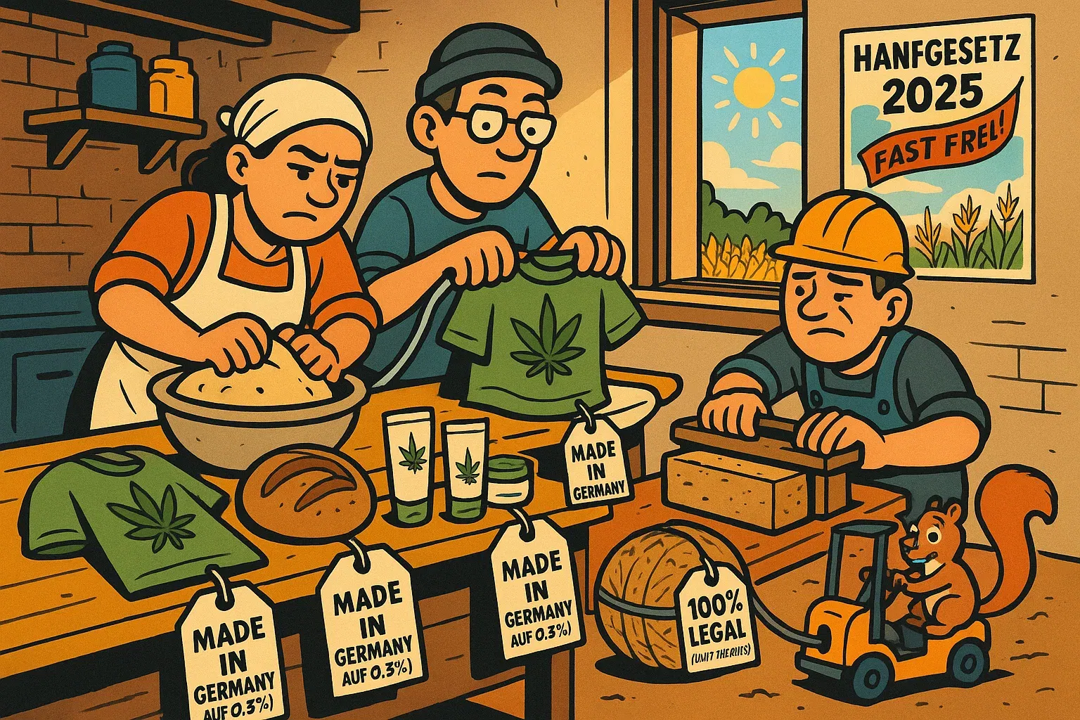 Hanfpflanze mit diversen Produkten