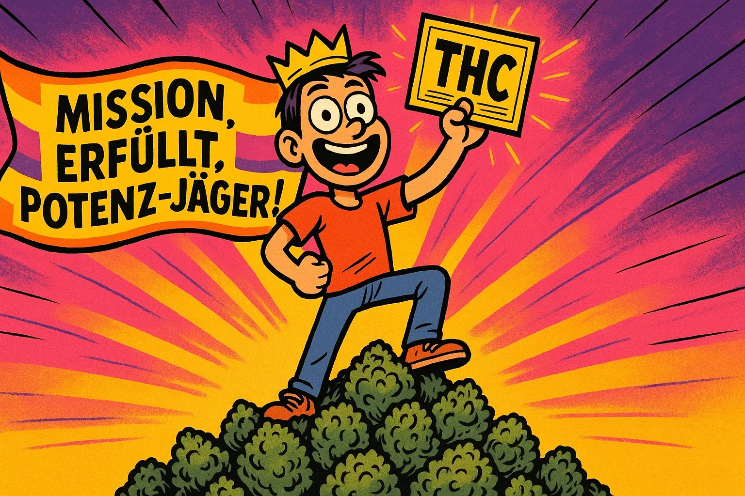 Banner 'Mission erfüllt, Potenz-Jäger!'