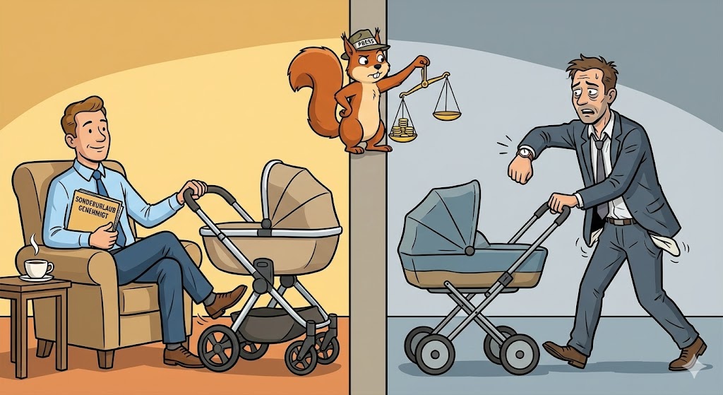 Split-Screen: Beamter vs. Angestellter bei Vaterschaftsurlaub