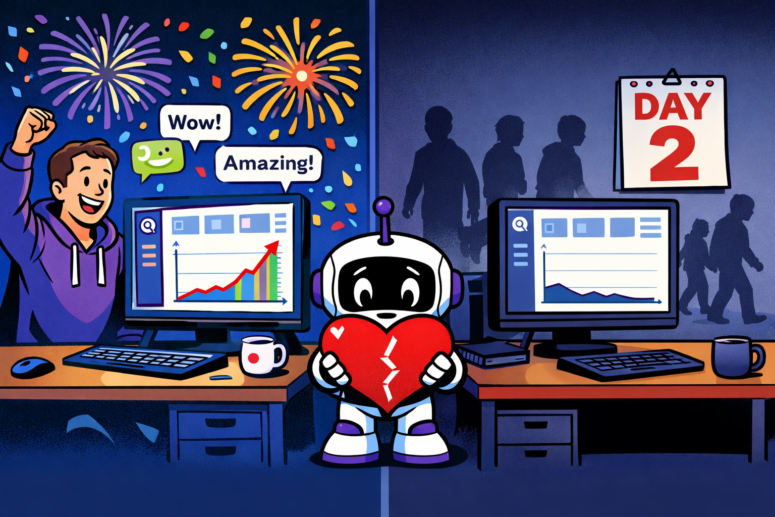 Vibe Coding 2026 – viele Nutzer testen eine KI-App am Launch-Tag, doch am nächsten Morgen ist der Bildschirm leer