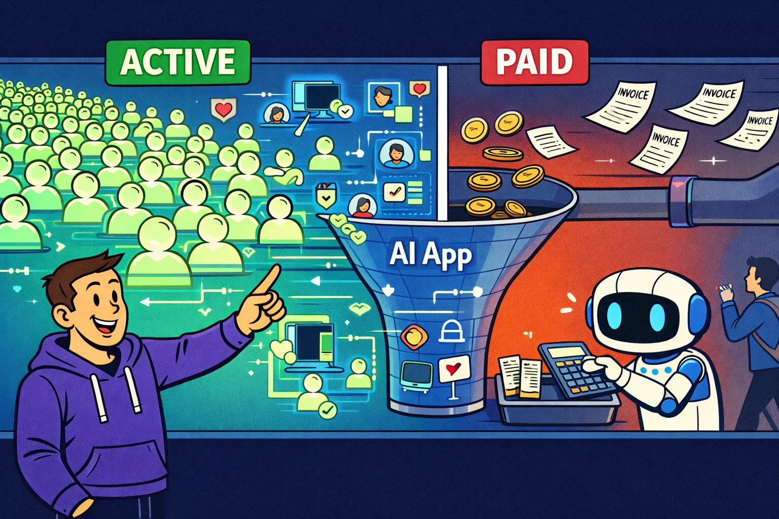 Viele aktive Nutzer erzeugen in einer KI-App nur wenig Umsatz – Aktivitaet und Einnahmen laufen sichtbar auseinander