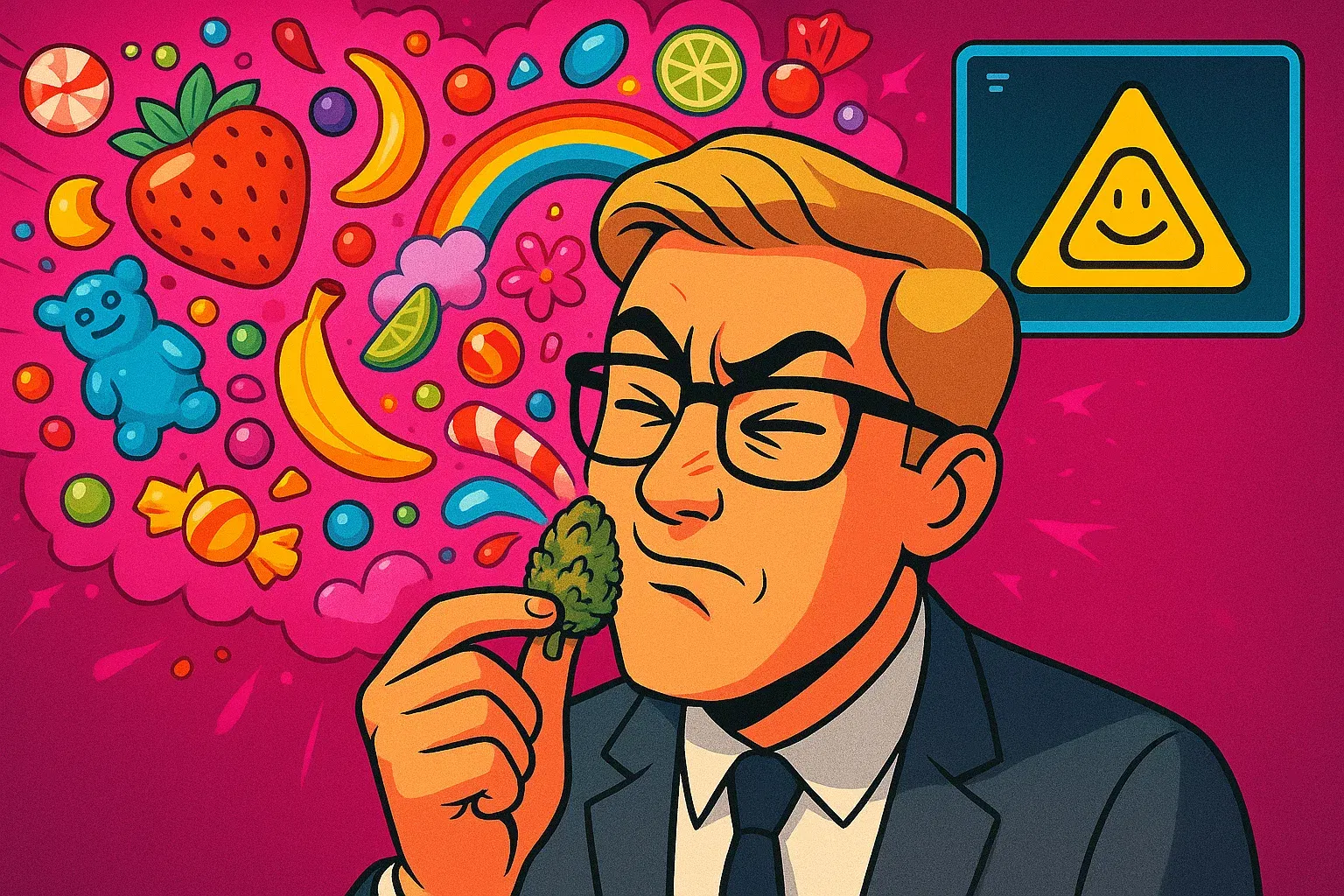 Comic: Max riecht am Zkittlez-Bud und sein Gehirn zeigt eine 'ERROR: UNQUANTIFIABLE SWEETNESS' Meldung an.