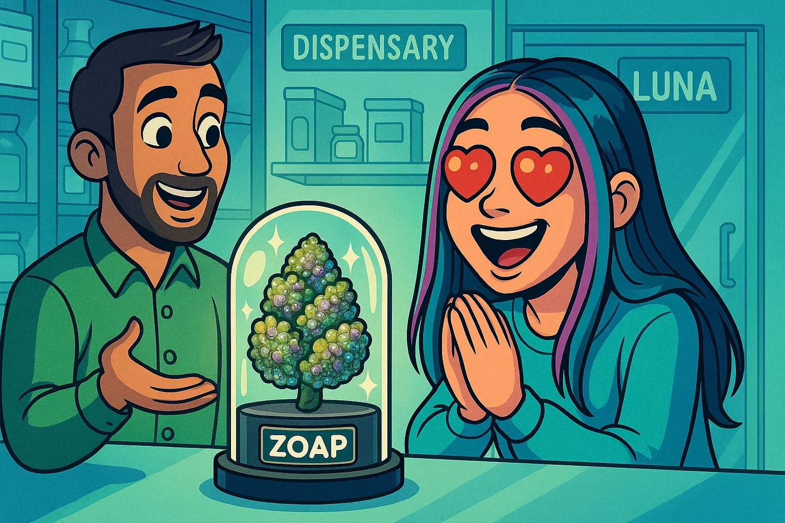 Comic: Luna entdeckt Zoap in einem Hype-Dispensary und ist besessen vom Aussehen.