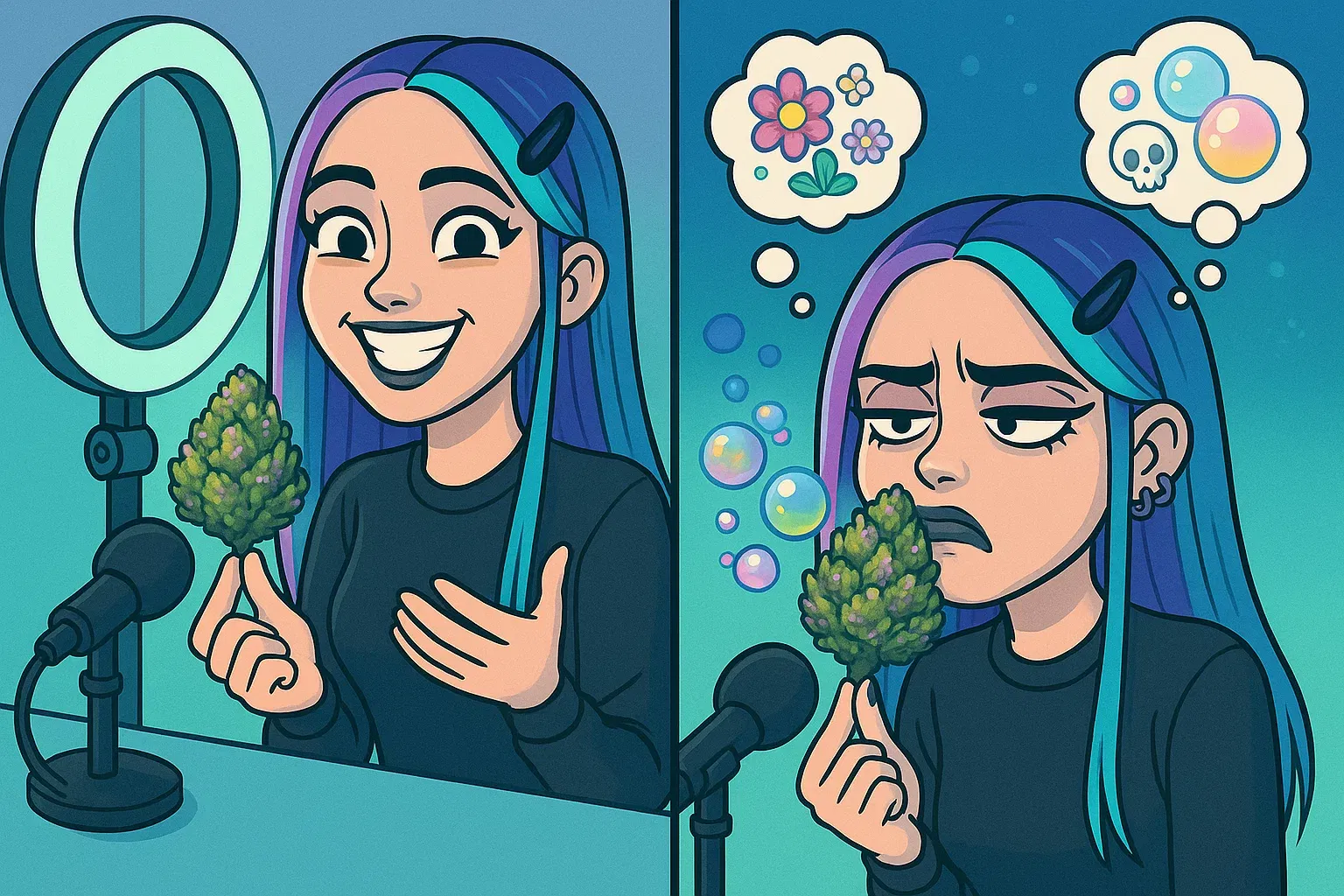 Comic: Luna riecht für ihr Unboxing-Video am Zoap-Bud und ist sichtlich verwirrt vom seifigen Geruch.