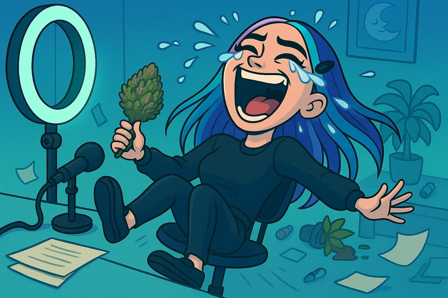 Comic: Lunas ernste Video-Ästhetik wird durch einen unkontrollierbaren Lachanfall zerstört.