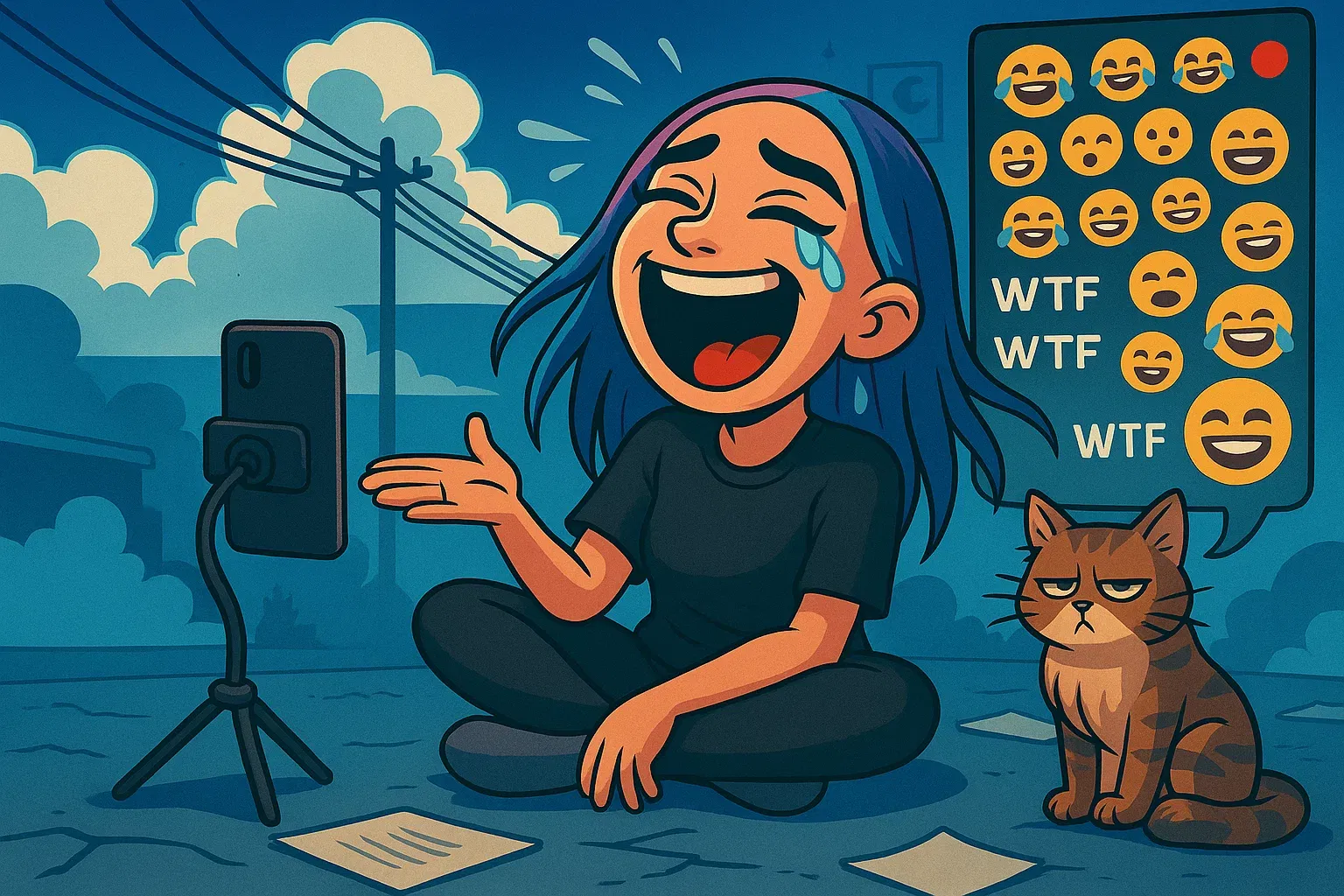 Comic: Luna führt im Lachflash ein tiefes Gespräch mit ihrer Katze und streamt es live.