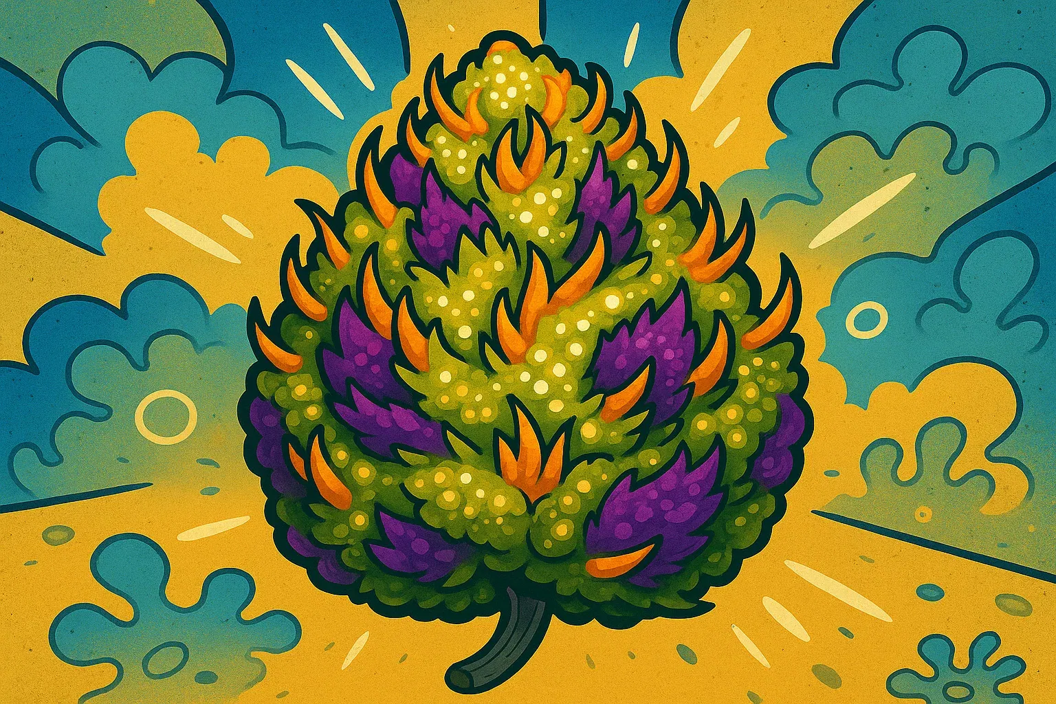 Comic: Eine Nahaufnahme der dichten, bunten und extrem harzigen Zoap-Buds.